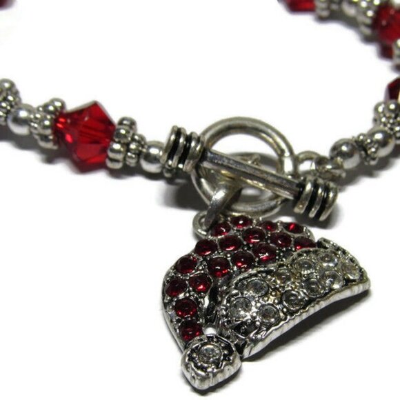 Bracelet Red Cone Faceted Bead Silver-Tone Toggle - Picture 6 of 7